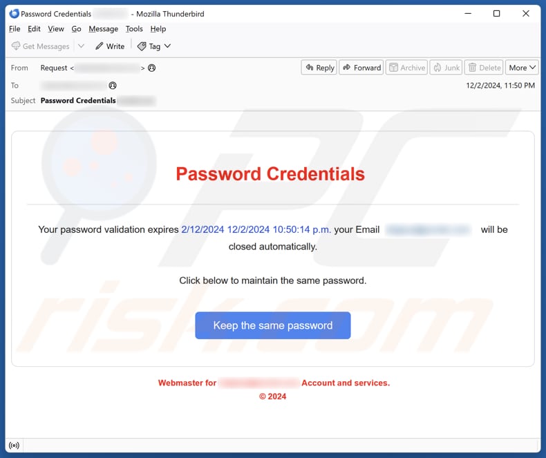 Password Credentials email spam campanha