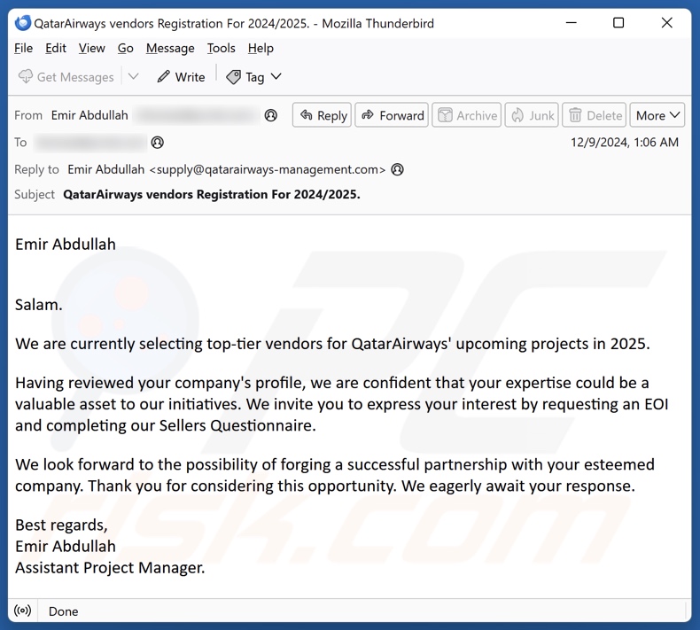 Qatar Airways campanha de spam por correio eletrónico