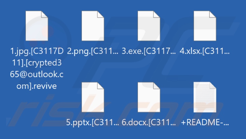 Ficheiros encriptados pelo Revive ransomware (extensão .revive)