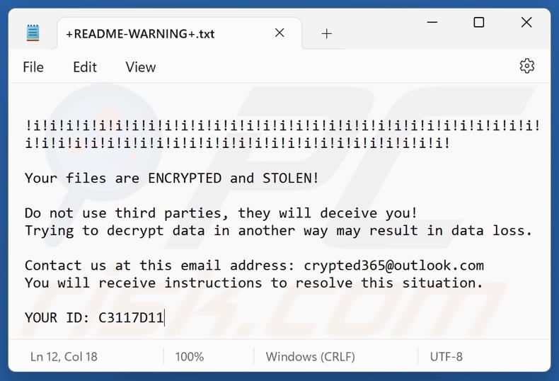 Revive ransomware nota de resgate (+README-WARNING+.txt)