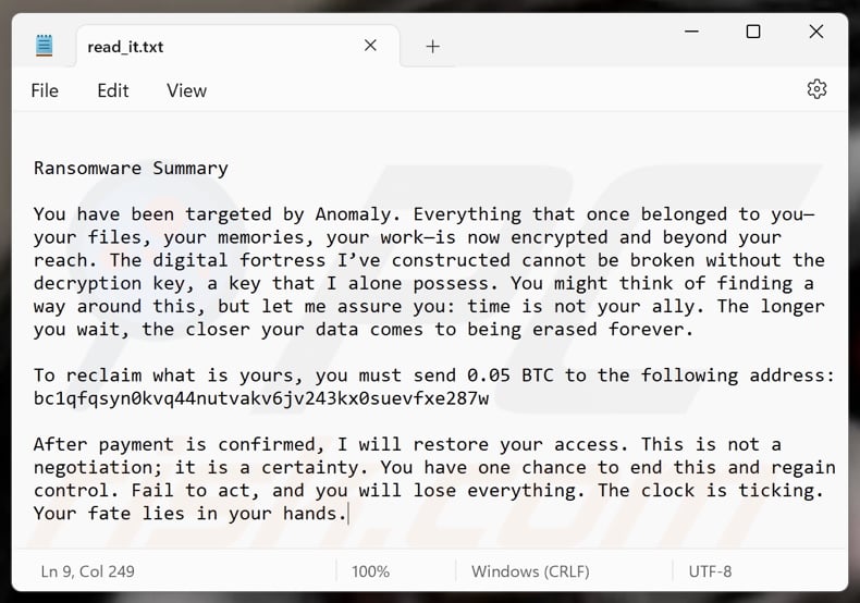 Anomaly ransomware nota de resgate (read_it.txt)