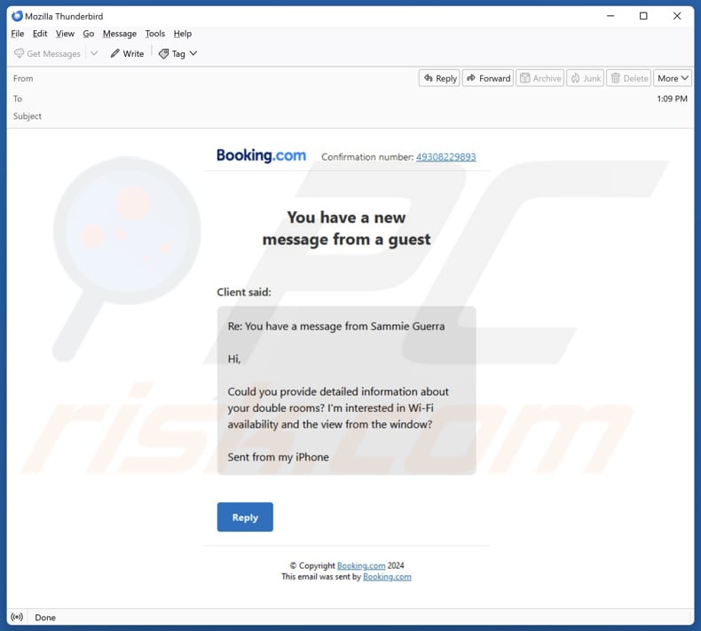 booking.com e-mail scam segunda variante