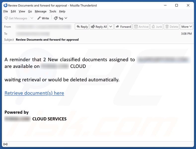 Classified Documents campanha de spam por correio eletrónico