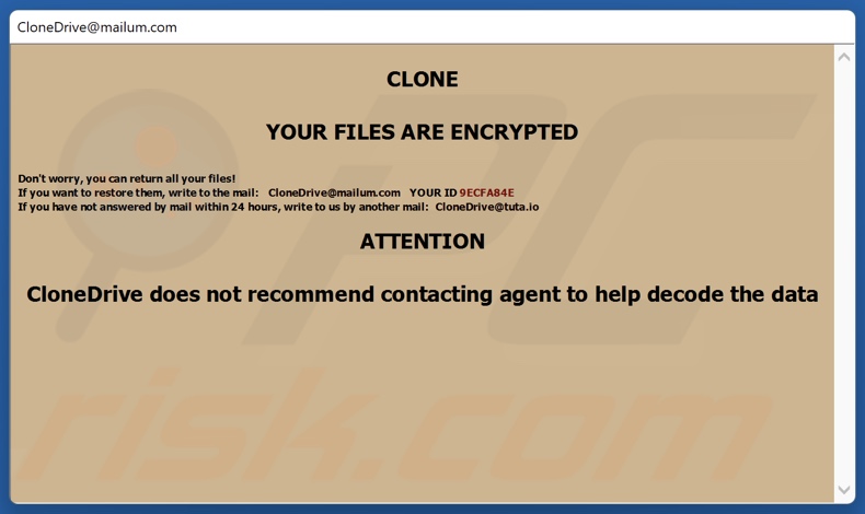 Clone ransomware nota de resgate (pop-up)