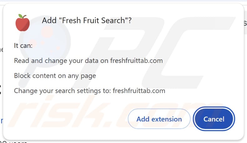 Sequestrador de navegador Fresh Fruit Search a pedir permissões