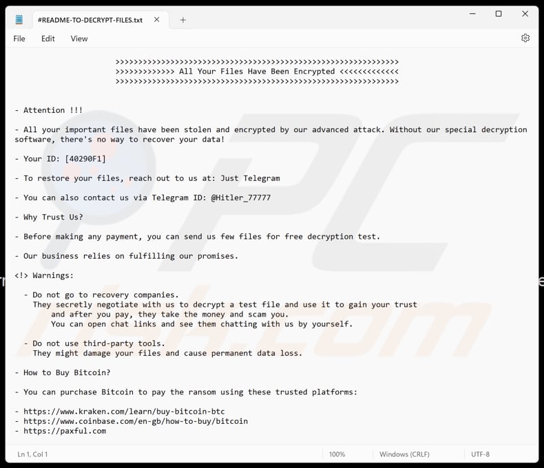 Hitler_77777 ransomware ficheiro de texto (README-TO-DECRYPT-FILES.txt)