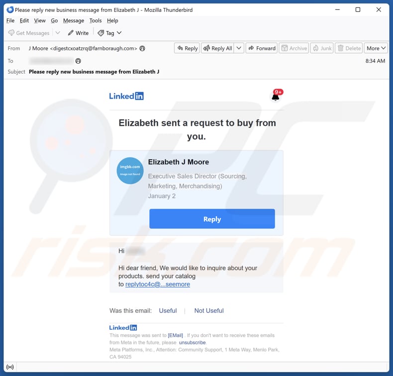 LinkedIn Request To Buy From You campanha de spam por correio eletrónico