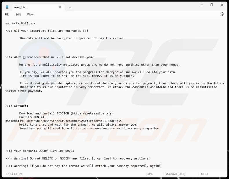 LucKY_Gh0$t ransomware ficheiro de texto (read_it.txt)