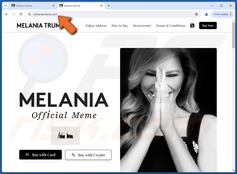 Melania Trump Meme Coin Site real de fraude melaniameme.com