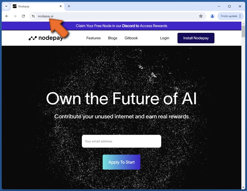 Aparência do sítio Web real da Nodepay (nodepay.ai)