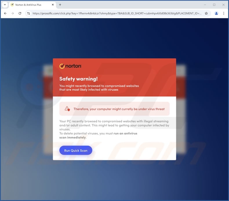 Safety Warning fraude (Norton variante)