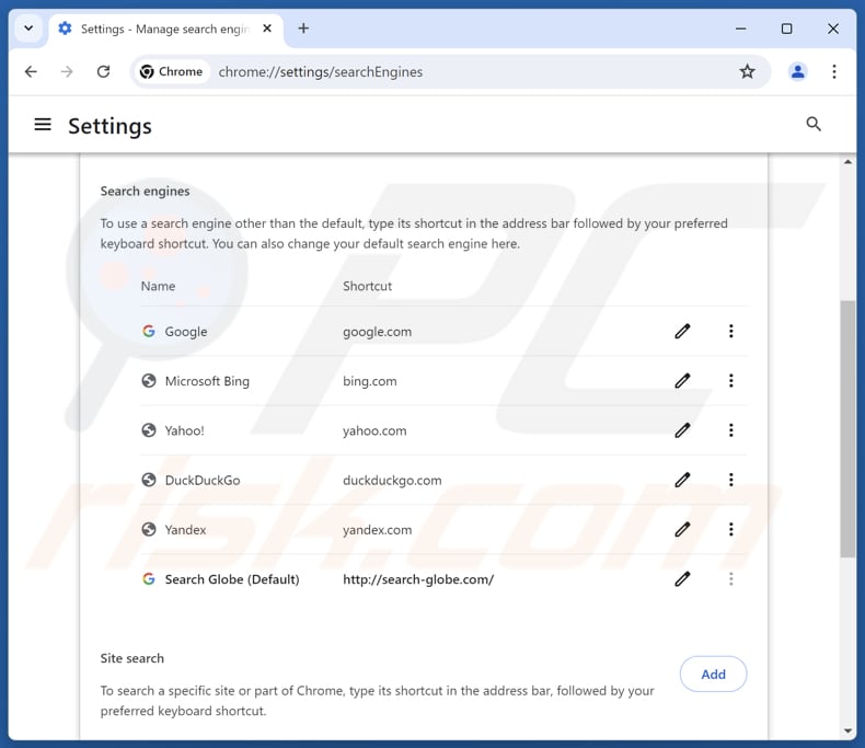 Remoção do search-globe.com do motor de busca predefinido do Google Chrome