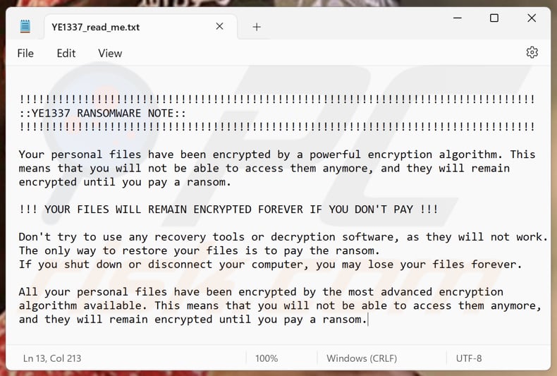 YE1337 ransomware ficheiro de texto (YE1337_read_me.txt)