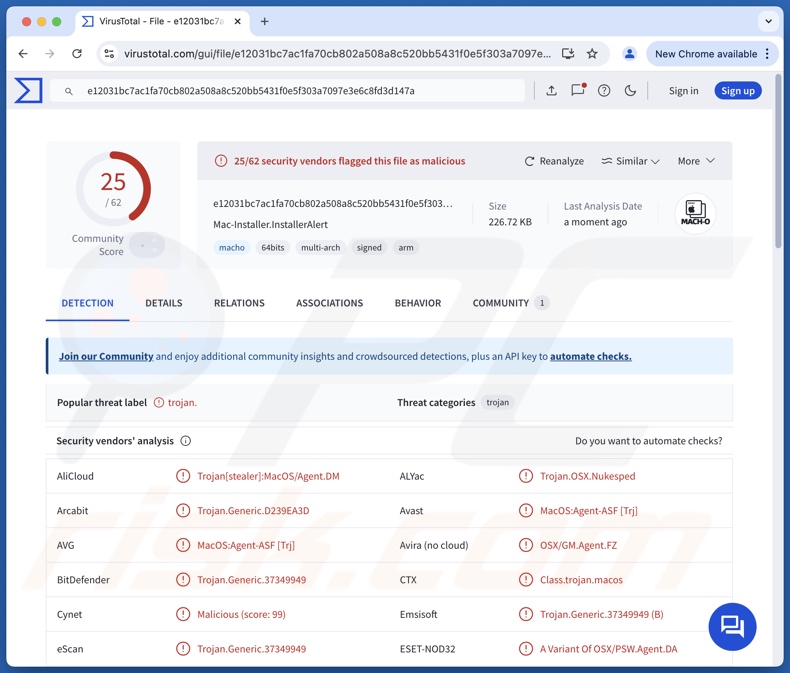 FlexibleFerret malware detecções no VirusTotal