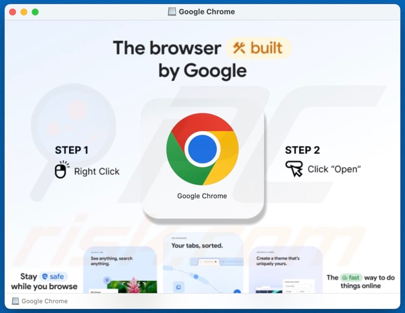 Configuração da instalação do malware FrigidStealer (falso Chrome)