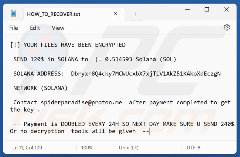 SpiderParadise ransomware ficheiro de texto (HOW_TO_RECOVER.txt)