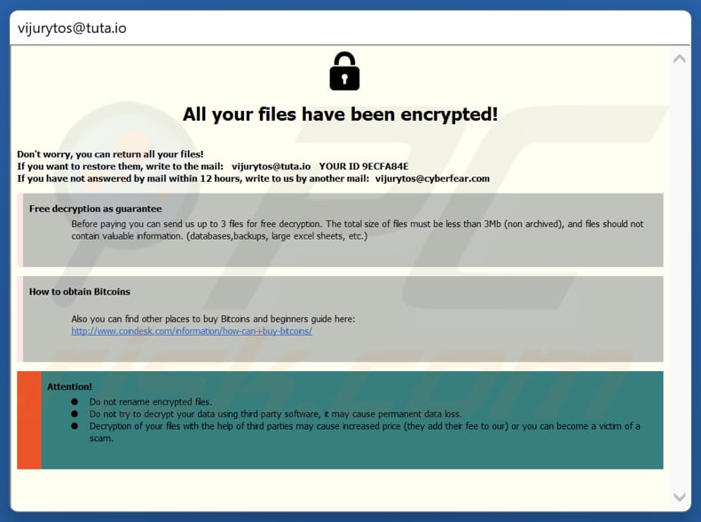 V ransomware nota de resgate (pop-up)