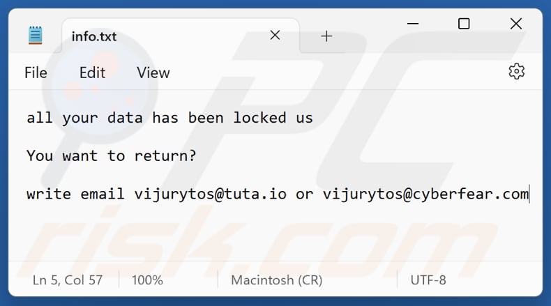 V ransomware txt ficheiro (info.txt)