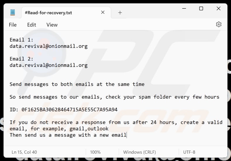 Data ransomware ficheiro de texto (#Read-for-recovery.txt)