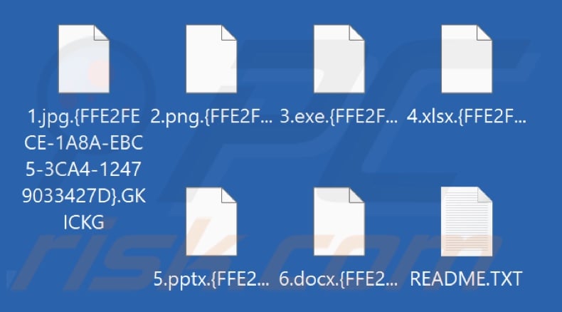 Ficheiros encriptados pelo ransomware GKICKG (extensão .{victim's_ID}.GKICKG)