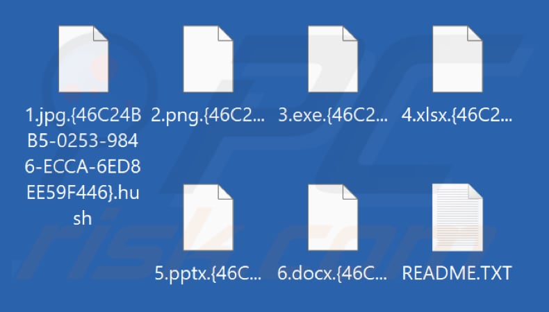 Ficheiros encriptados pelo ransomware Hush (extensão .hush)