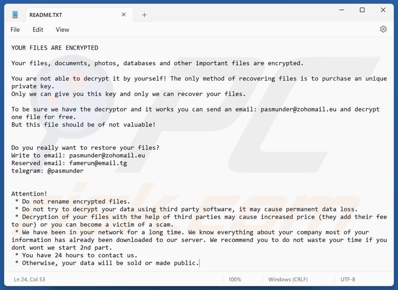 Hush ransomware ficheiro de texto (README.TXT)