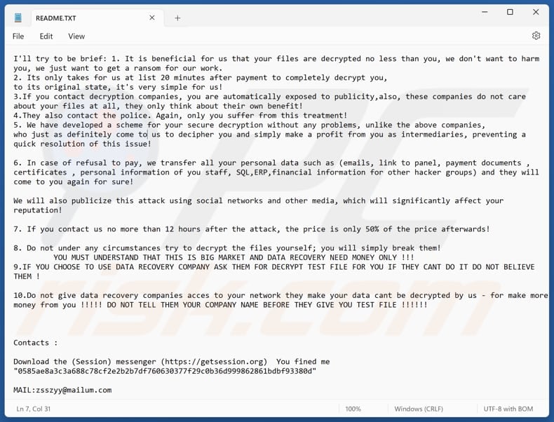 Zsszyy ransomware ficheiro de texto (README.TXT)