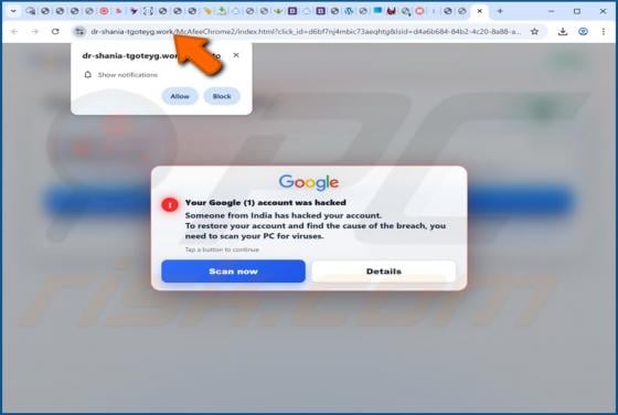 Your Google Account Was Hacked POP-UP Fraude