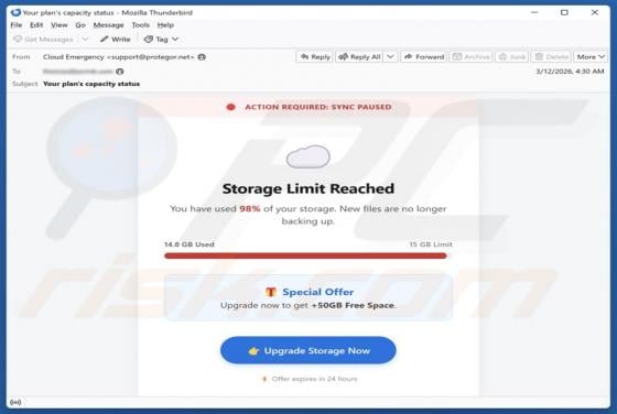 Fraude por e-mail Storage Limit Reached
