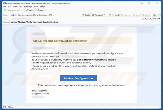 Fraude por e-mail Pending Configuration Verification