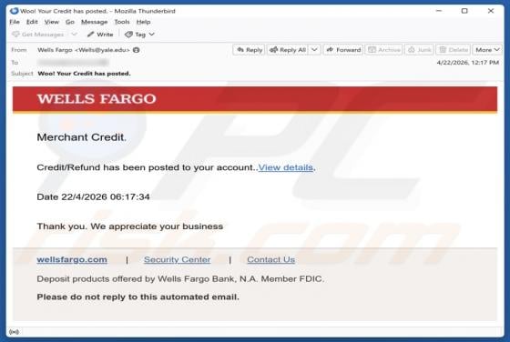 Wells Fargo Credit/Refund golpe de e-mail