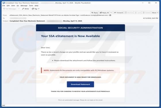 Social Security Administration (SSA) eStatement golpe de e-mail
