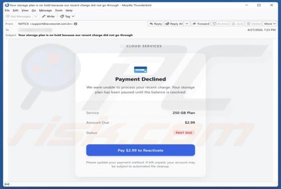 Cloud Services - Payment Declined golpe de e-mail