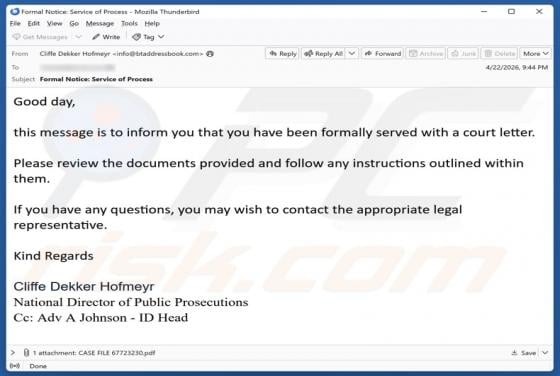 You Have Been Served With A Court Letter golpe de e-mail