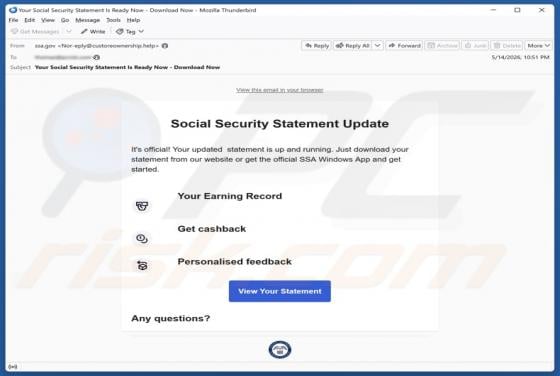 Social Security Statement Update vírus de e-mail