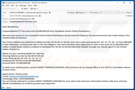 Facebook Casino Online Promotions golpe de e-mail