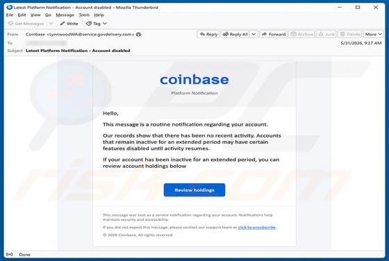Coinbase - Disablement Of Inactive Accounts golpe de e-mail