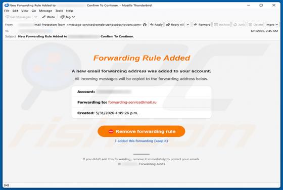 Forwarding Rule Added golpe de e-mail