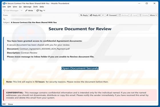 Secure Document For Review golpe de e-mail