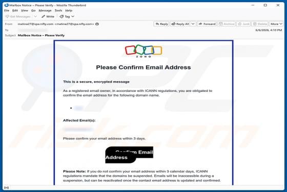 Zoho Email Address Verification golpe