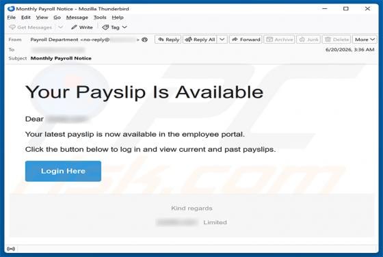 Your Payslip Is Available golpe de e-mail