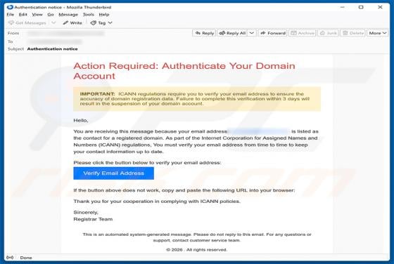 Authenticate Your Domain Account golpe de e-mail