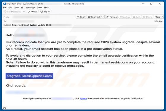 Required System Upgrade golpe de e-mail