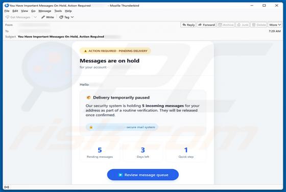 Messages Are On Hold golpe de e-mail