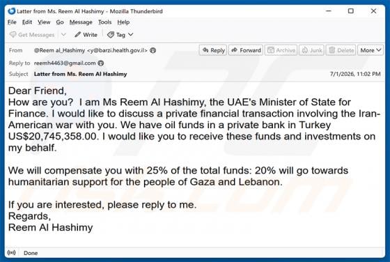 Private Financial Transaction golpe de e-mail
