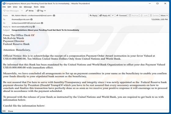 Payment Order Award golpe de e-mail
