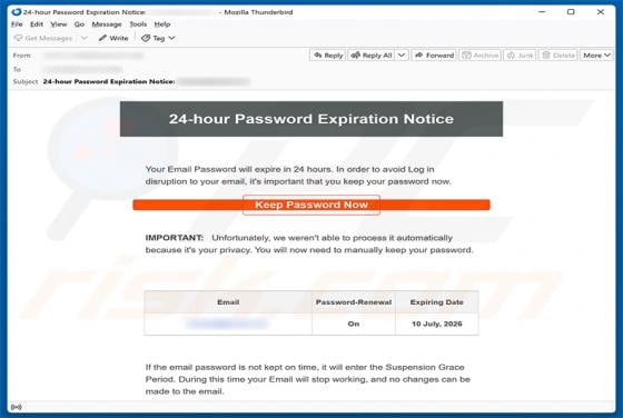 24-Hour Password Expiration Notice golpe de e-mail
