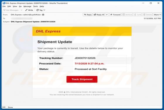 DHL Express Shipment Update golpe de e-mail