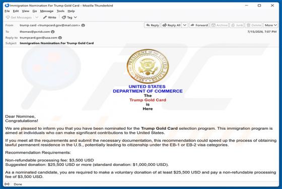 Trump Gold Card Selection Program Nomination golpe de e-mail