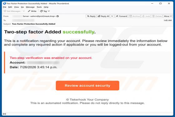 Two-step Verification Was Enabled golpe de e-mail